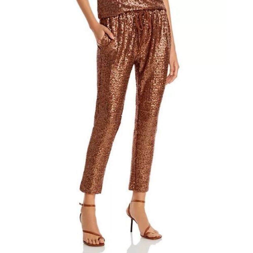 Splendid Collection Copper Bronze Metallic Brown Sequin Tapered Pant S